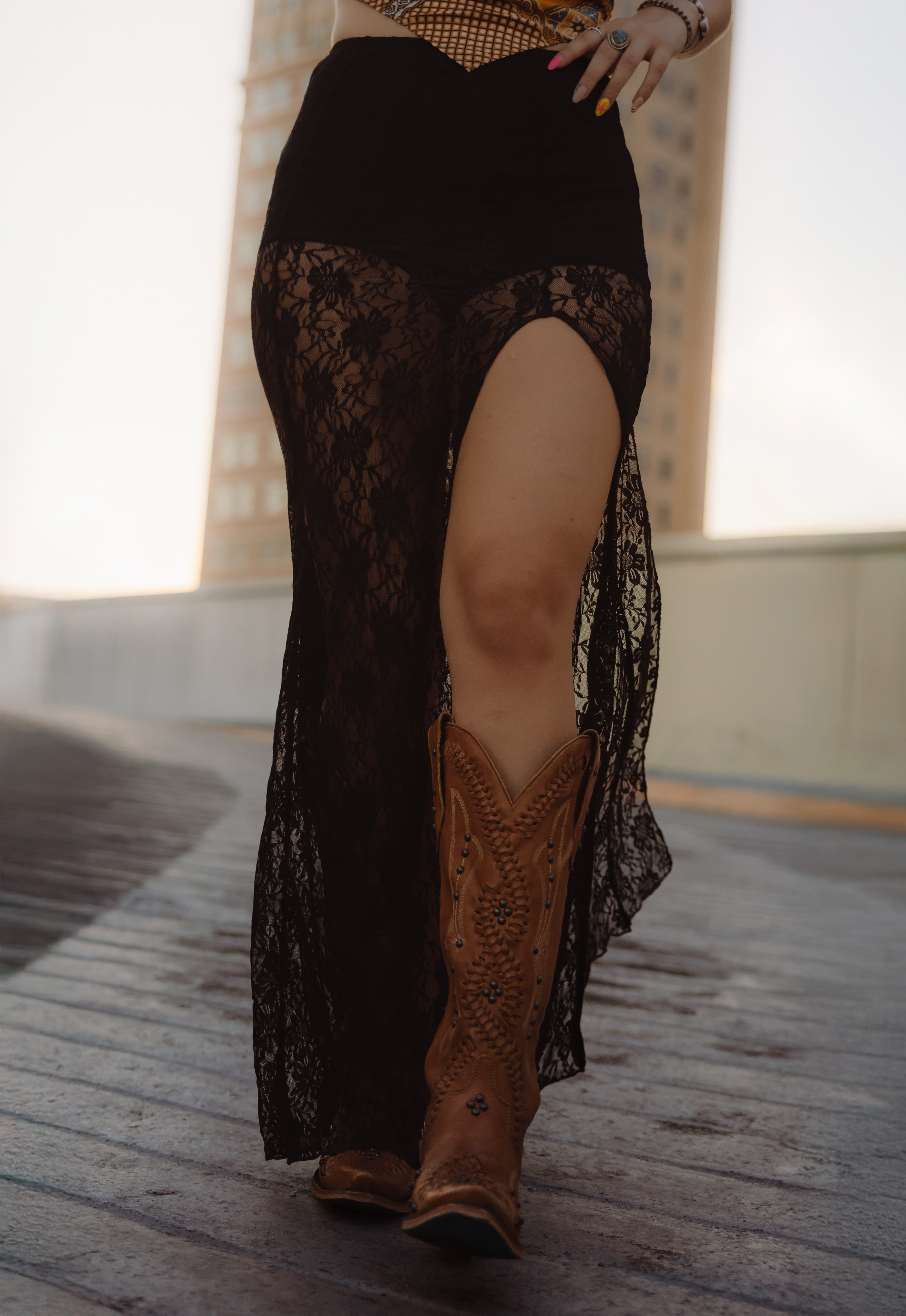 Black Gold Lace Maxi Skirt