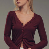 Dark Cherry Lace Trim Top