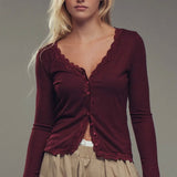 Dark Cherry Lace Trim Top
