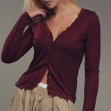 Dark Cherry Lace Trim Top