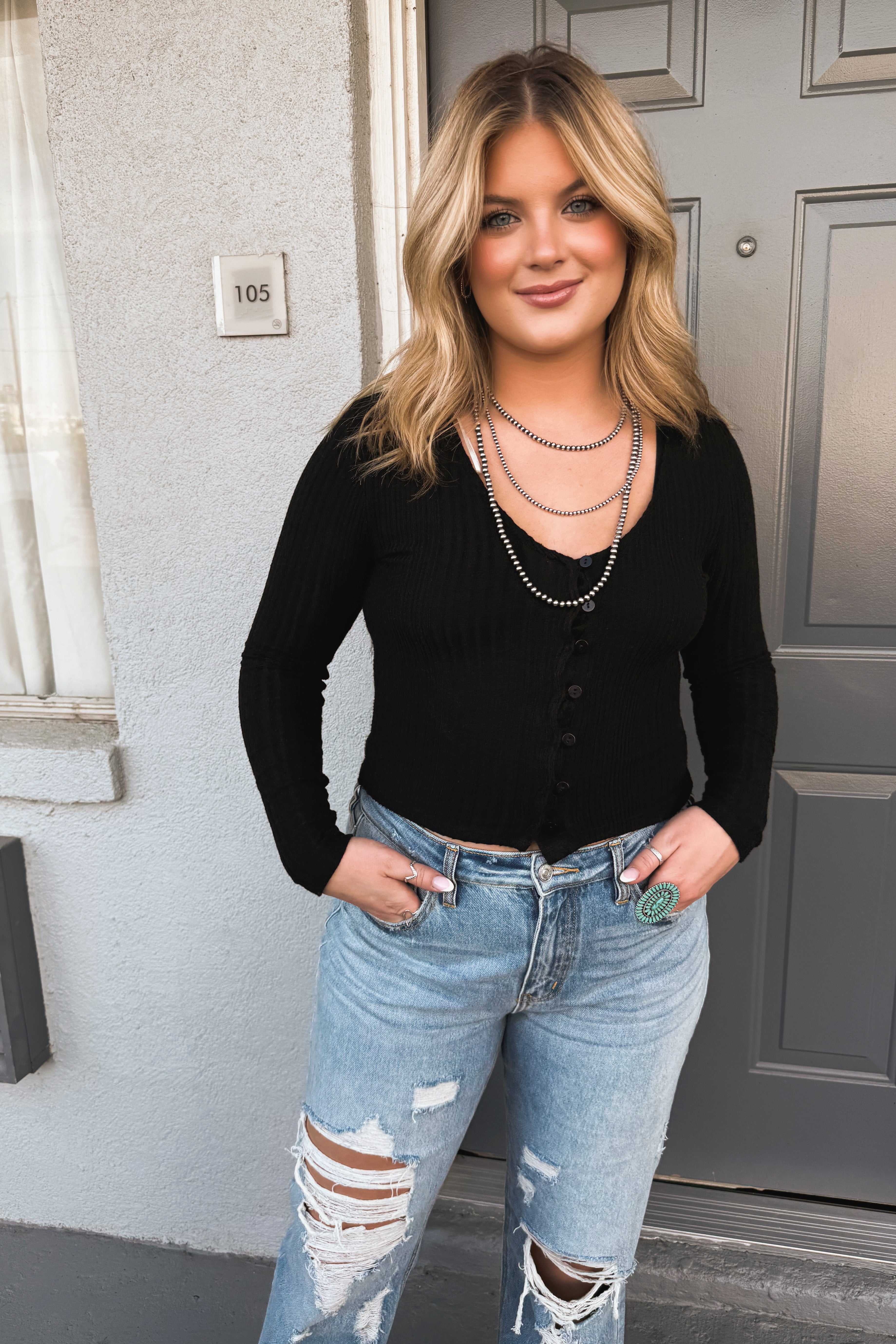 After Hours Ribbed Button Top