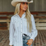 Ivory Striped Pearl Snap Shirt