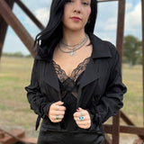 Board Room Cropped Trench Jacket - Black