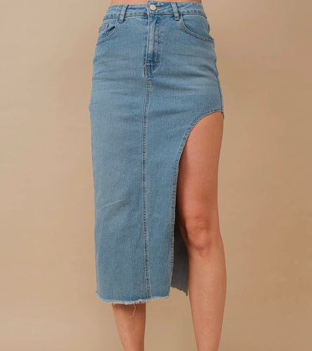 Peekaboo Midi Denim Skirt