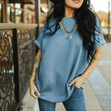 Cuffed Basic Tee - Denim