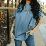 Cuffed Basic Tee - Denim