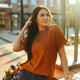Cuffed Basic Tee - Saddle