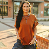 Cuffed Basic Tee - Saddle