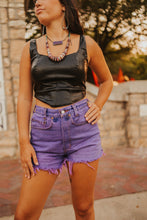 Load image into Gallery viewer, Upcycled Denim Cut-Offs *Purple*