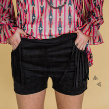Load image into Gallery viewer, San Angelo Suede Fringe Shorts *Black*
